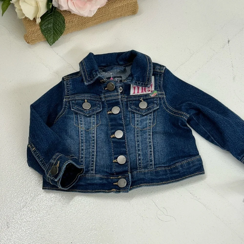 Kids Denim Jacket with Colorful Floral Patches